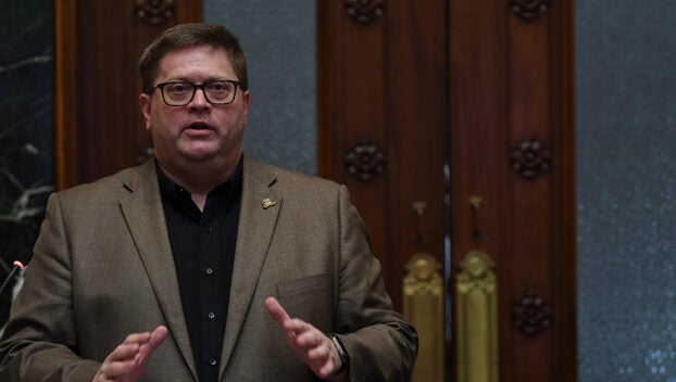 FRANKFORT, Feb. 1 – House Appropriations and Revenue Chairman Jason Petrie, R-Elkton, explains the details of House Bill 6, the proposed executive branch budget, on the House floor Thursday. (Legislative Research Commission)