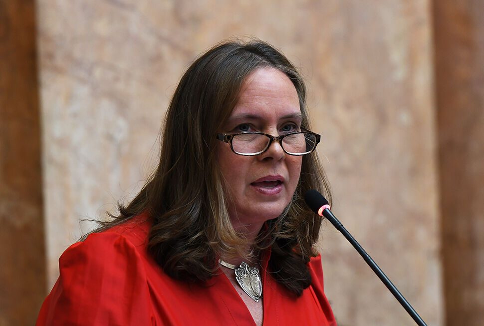 House Majority Caucus Chair Suzanne Miles, R-Owensboro, presents House Bill 2, a proposed constitutional amendment related to education funding and school choice, on the House floor Wednesday. (Legislative Research Commission)